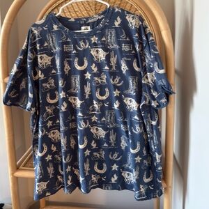 We the Free Western Print Navy Short Sleeve Tee